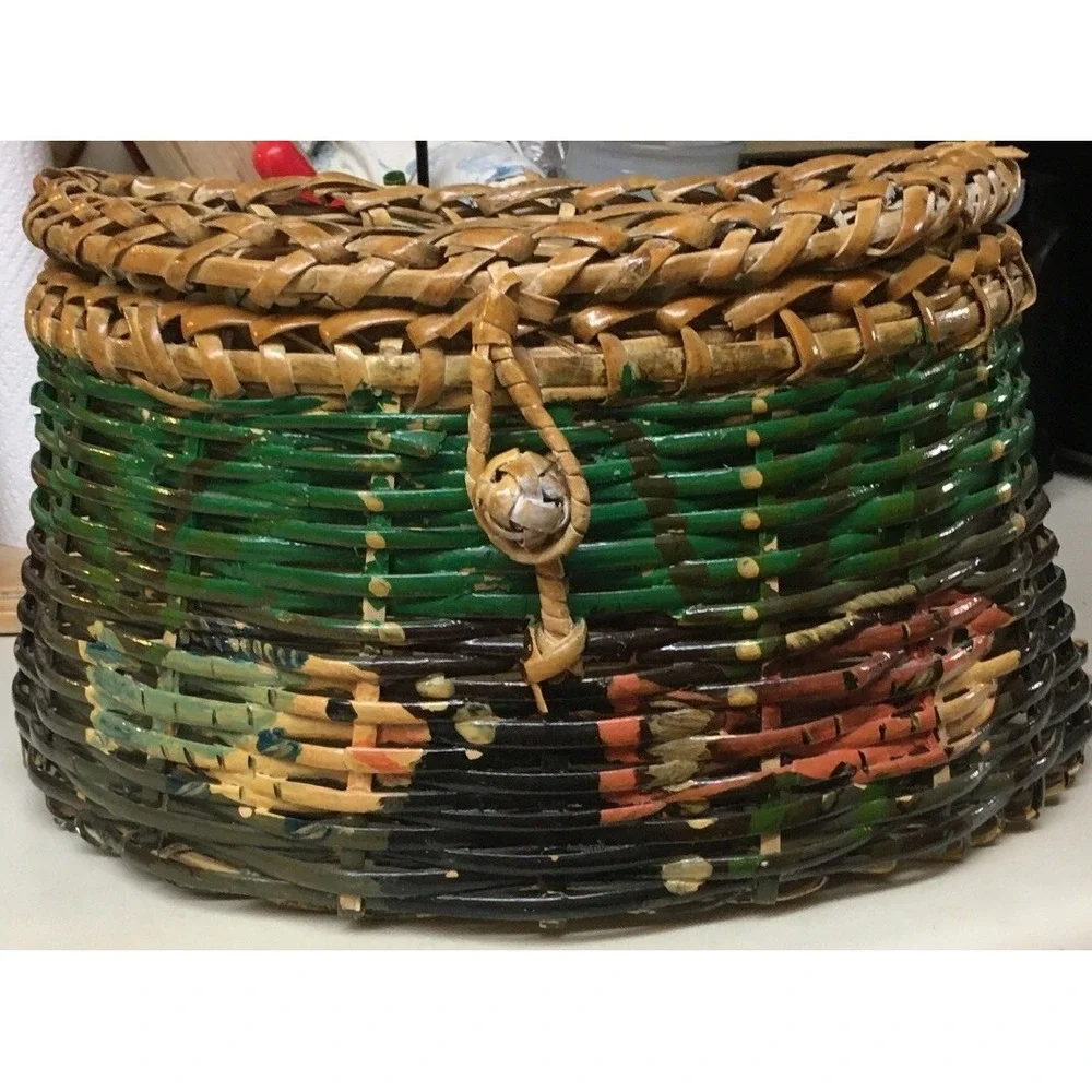 Decorative Painted Fly Fishing,Beach Wicker Basket‎ Lodge Cabin Core